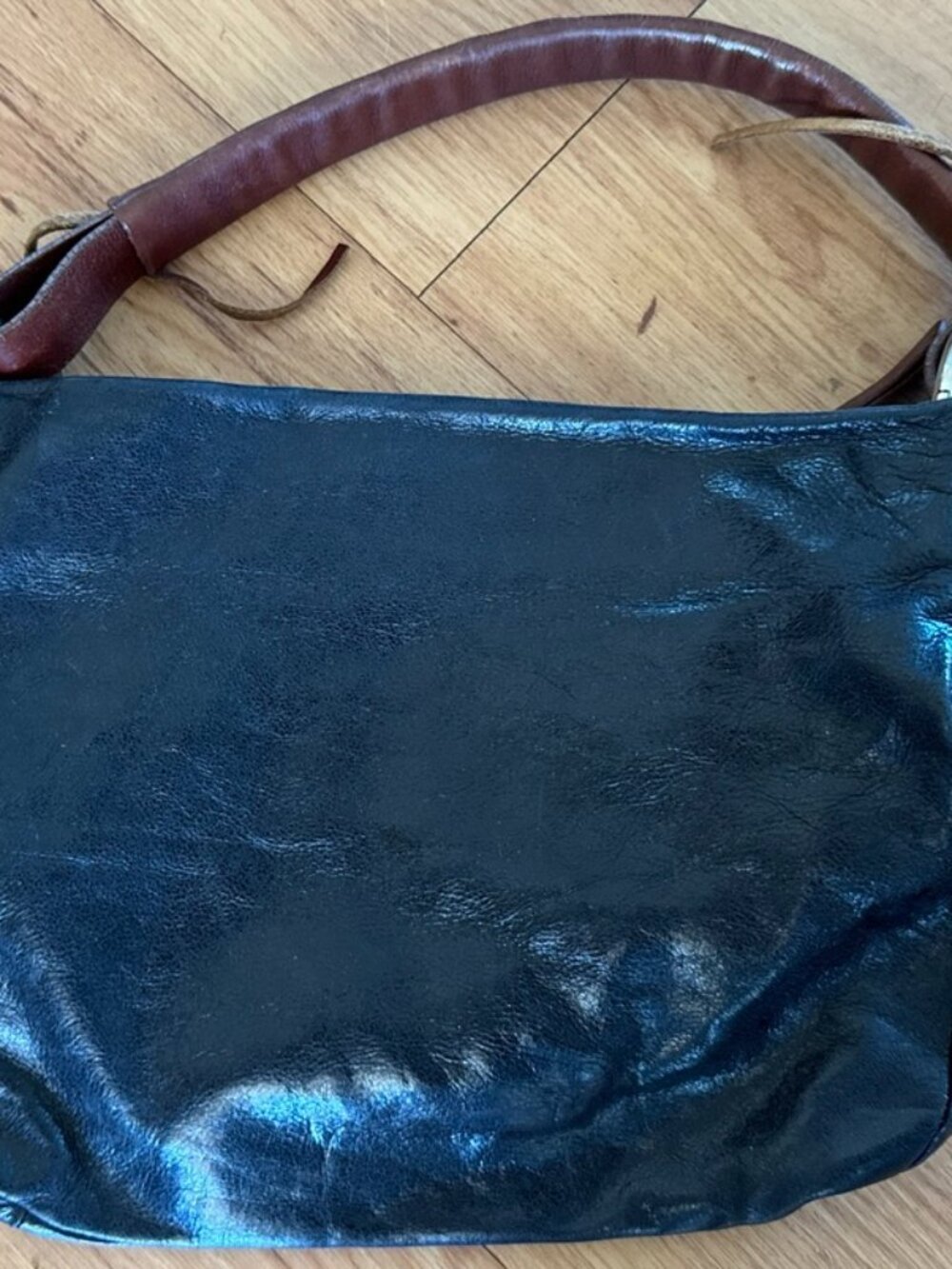 Tano M Black Leather  "Made in Italy" Purse w/ Purple Liner, Brown Tassel Straps